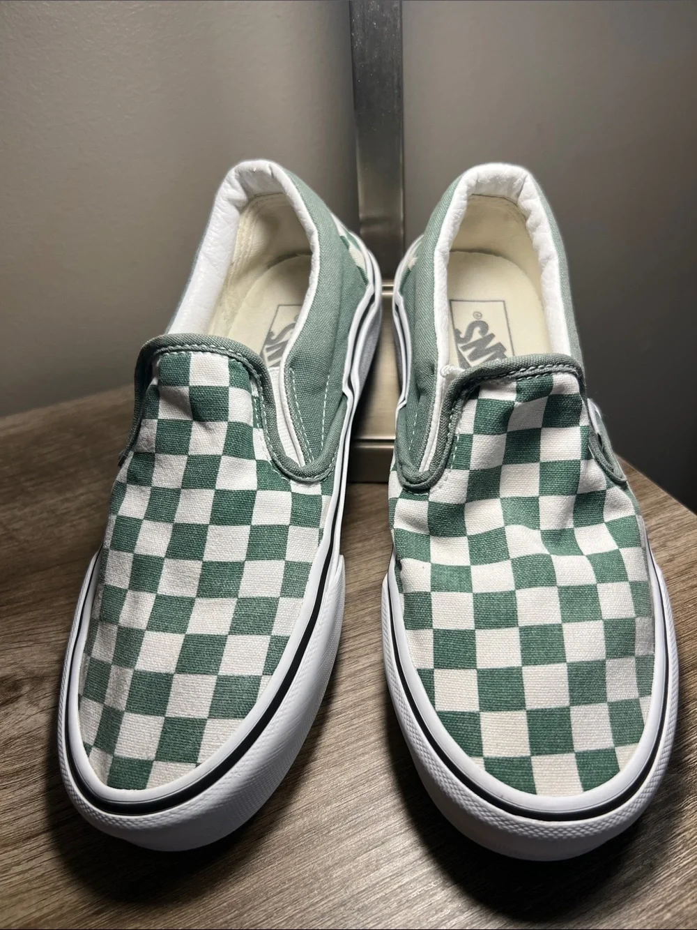 Vans Slip-On Checkerboard Sneakers - Mint Green/White—stock (06)